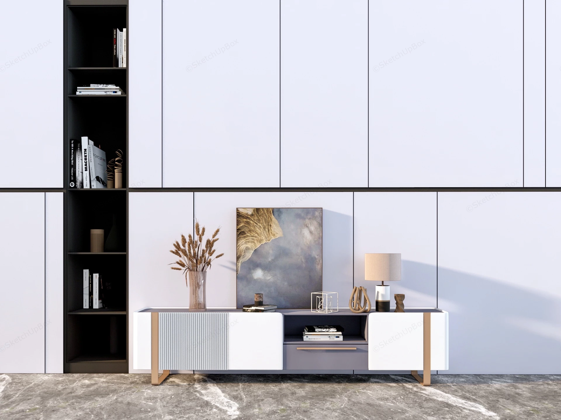 Tv Wall With Shelves sketchup model preview - SketchupBox