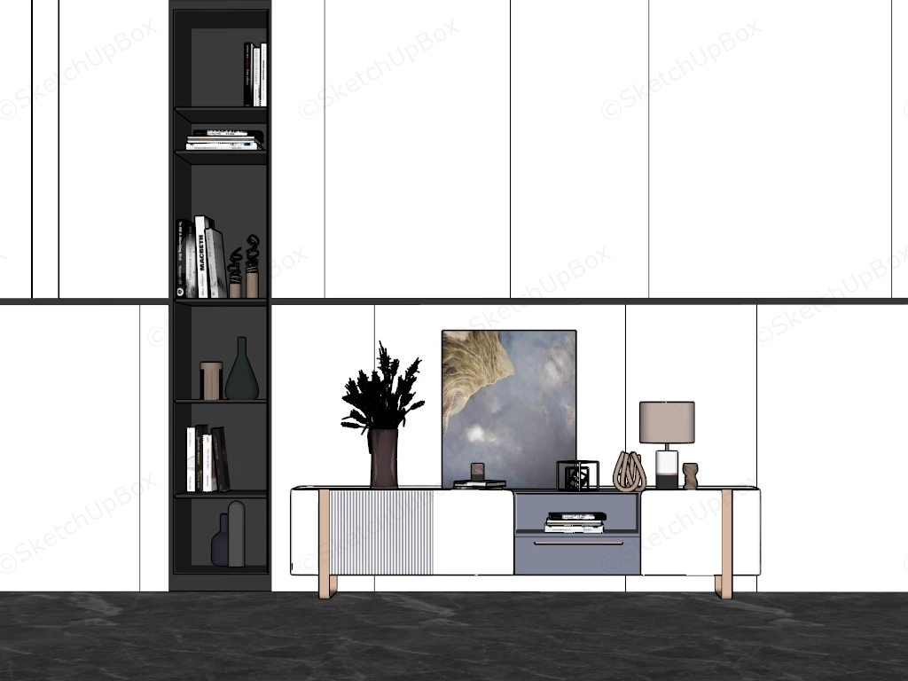 Tv Wall With Shelves sketchup model preview - SketchupBox