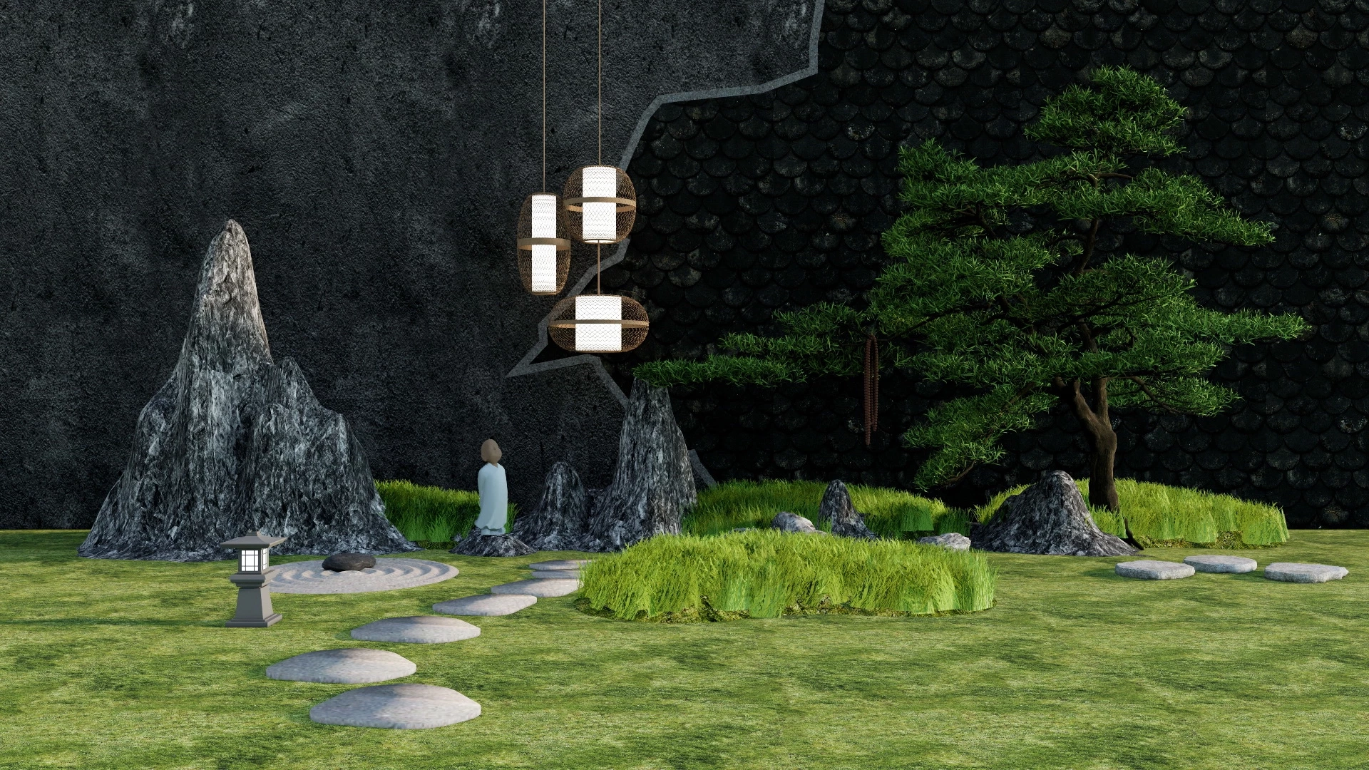 Relaxing Peaceful Zen Garden sketchup model preview - SketchupBox