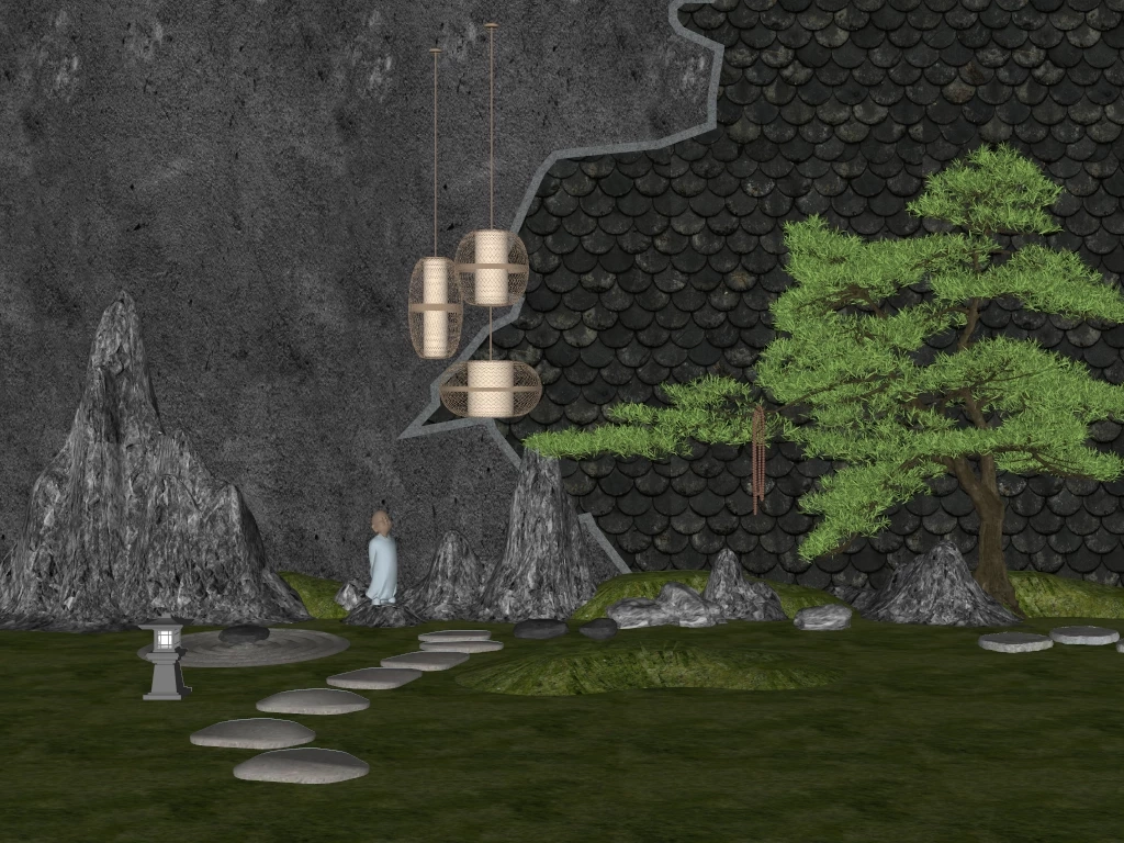 Relaxing Peaceful Zen Garden sketchup model preview - SketchupBox