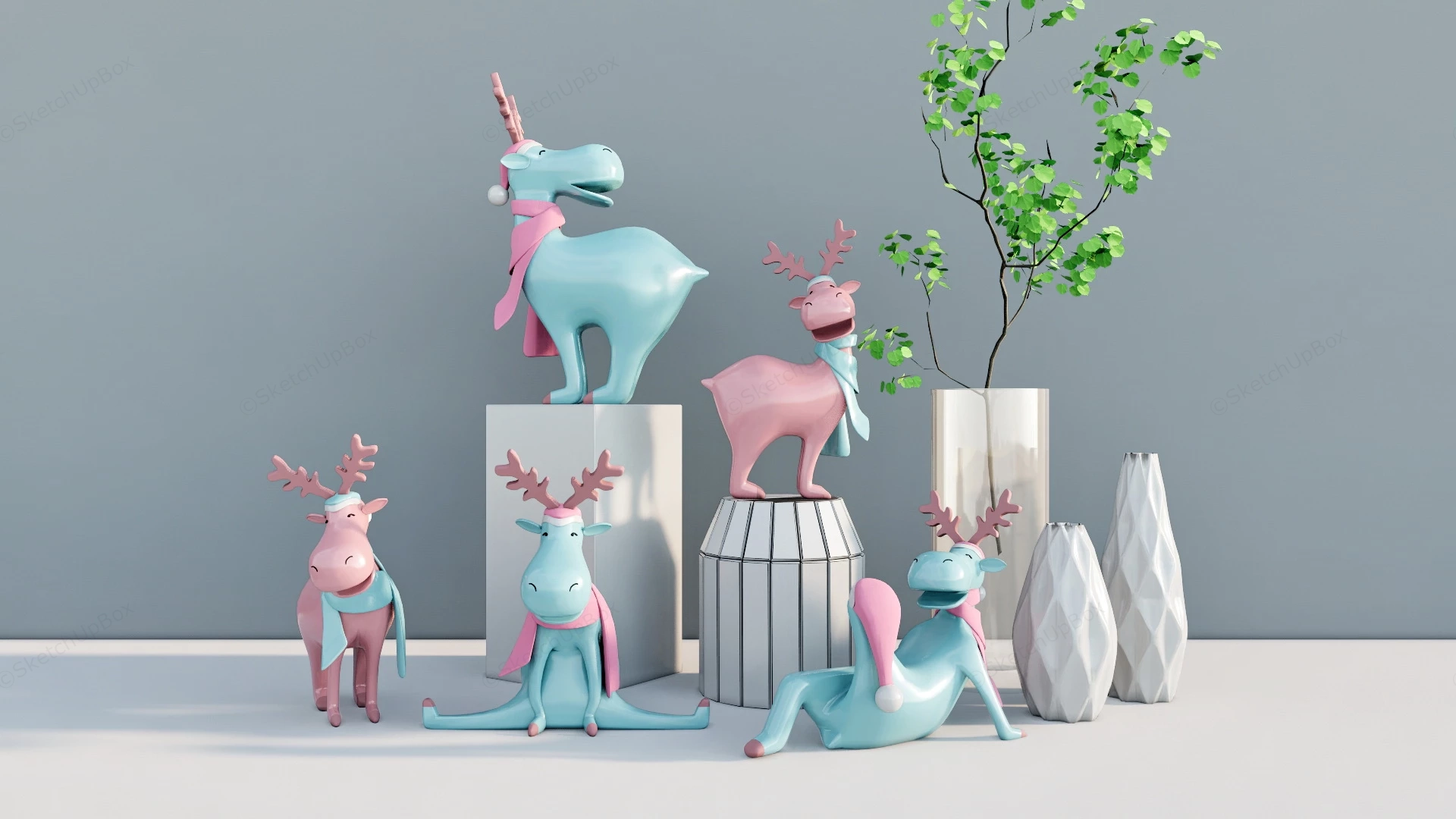 Colorful Elk Figurine Set sketchup model preview - SketchupBox