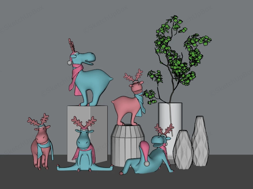Colorful Elk Figurine Set sketchup model preview - SketchupBox