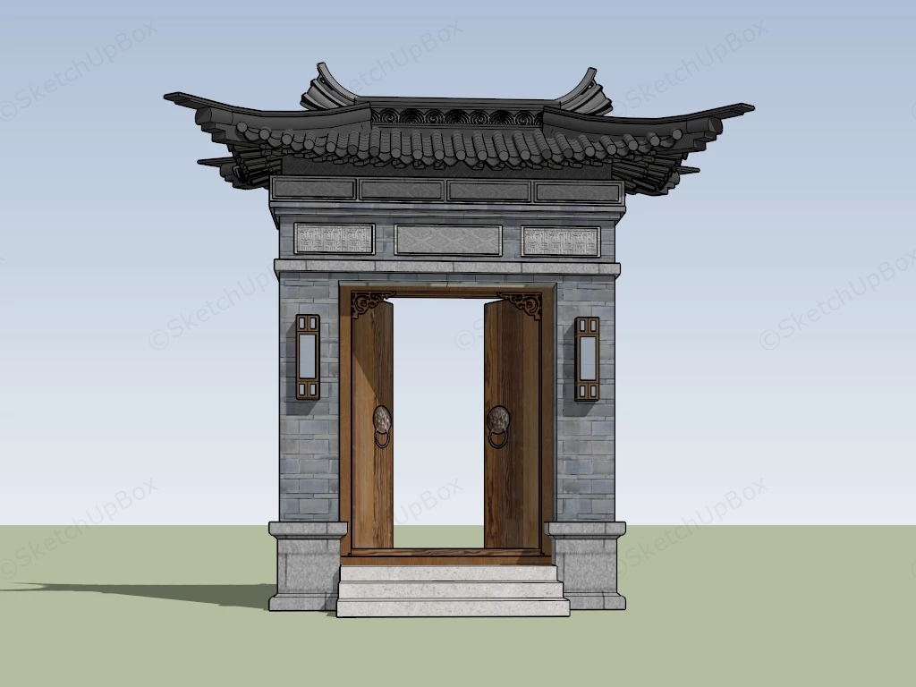 Traditional Chinese Courtyard Gate sketchup model preview - SketchupBox