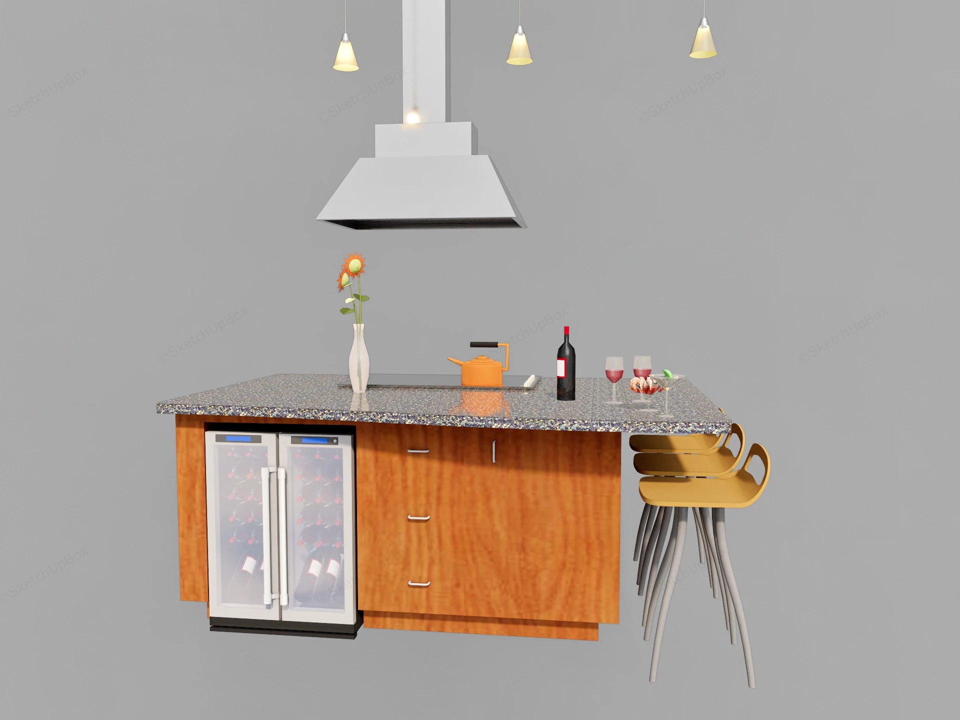 Small Kitchen Island With Wine Storage sketchup model preview - SketchupBox