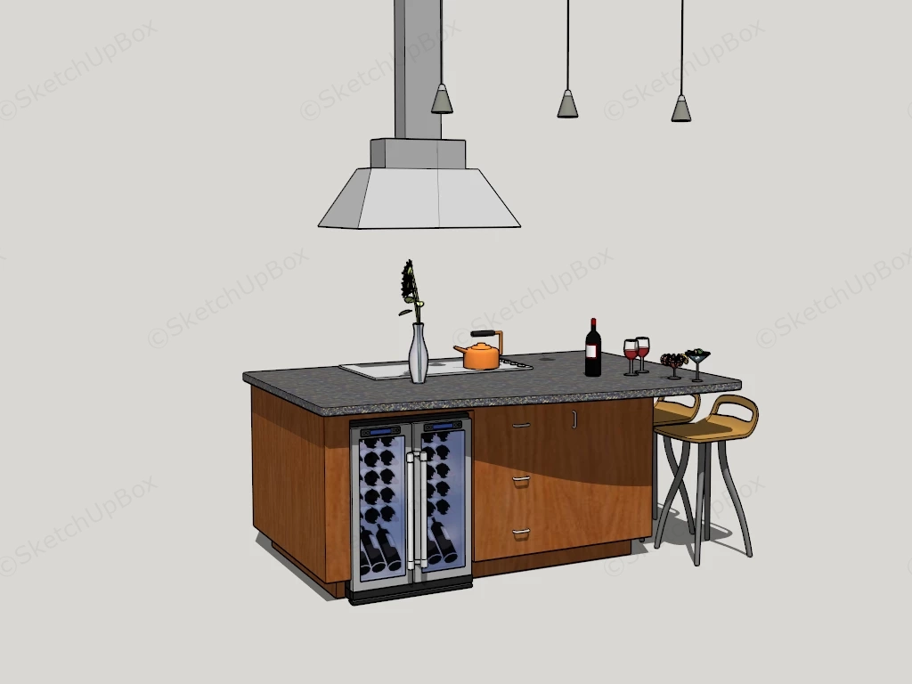 Small Kitchen Island With Wine Storage sketchup model preview - SketchupBox