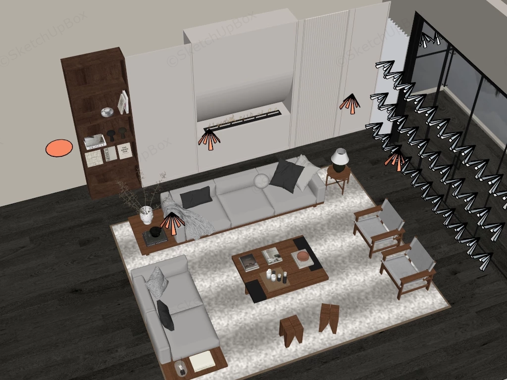 Organic Modern Living Room sketchup model preview - SketchupBox