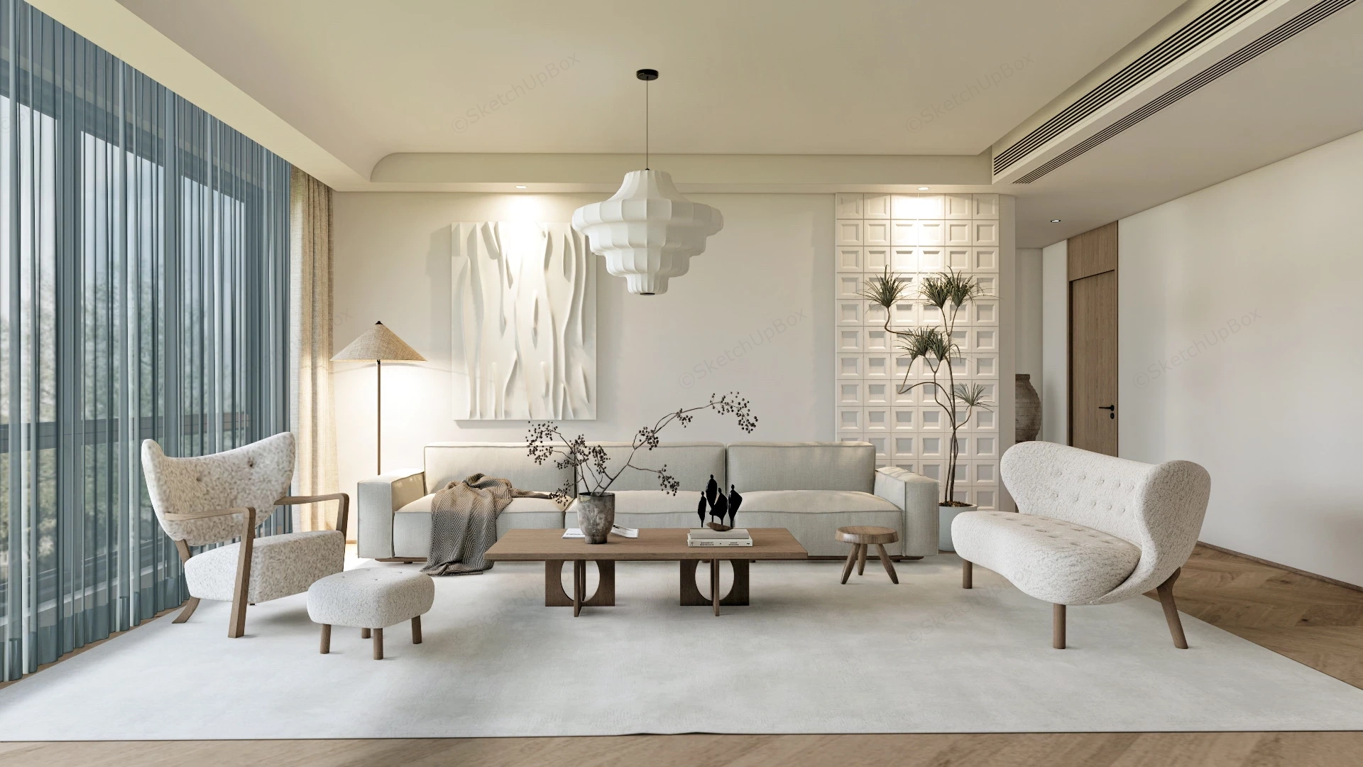 Modern Neutral Living Room sketchup model preview - SketchupBox