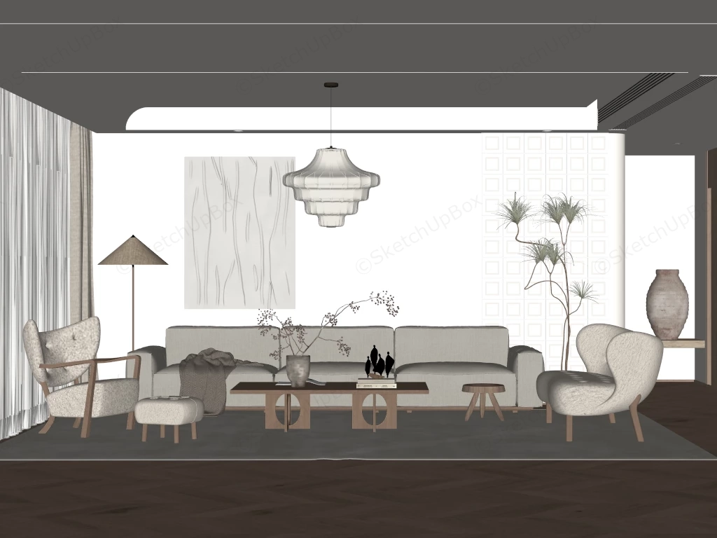 Modern Neutral Living Room sketchup model preview - SketchupBox