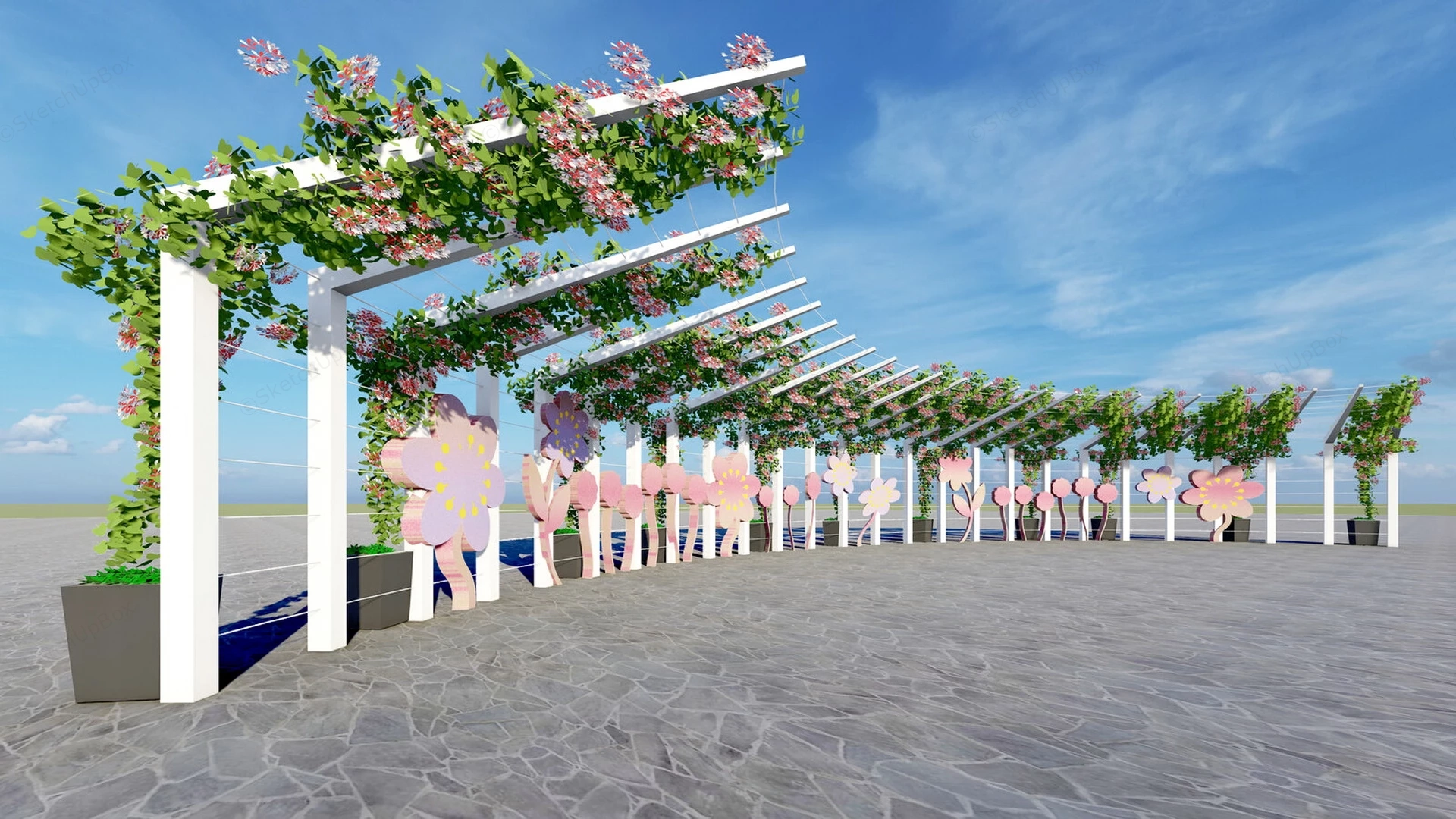 Vine Covered Curved Pergola sketchup model preview - SketchupBox