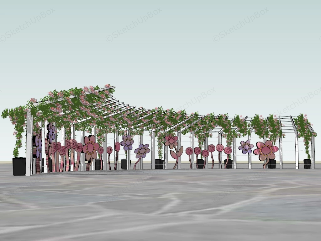 Vine Covered Curved Pergola sketchup model preview - SketchupBox