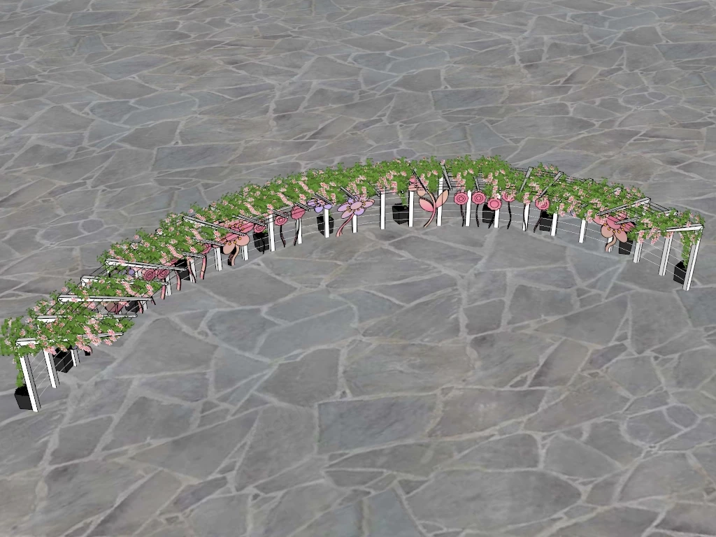 Vine Covered Curved Pergola sketchup model preview - SketchupBox