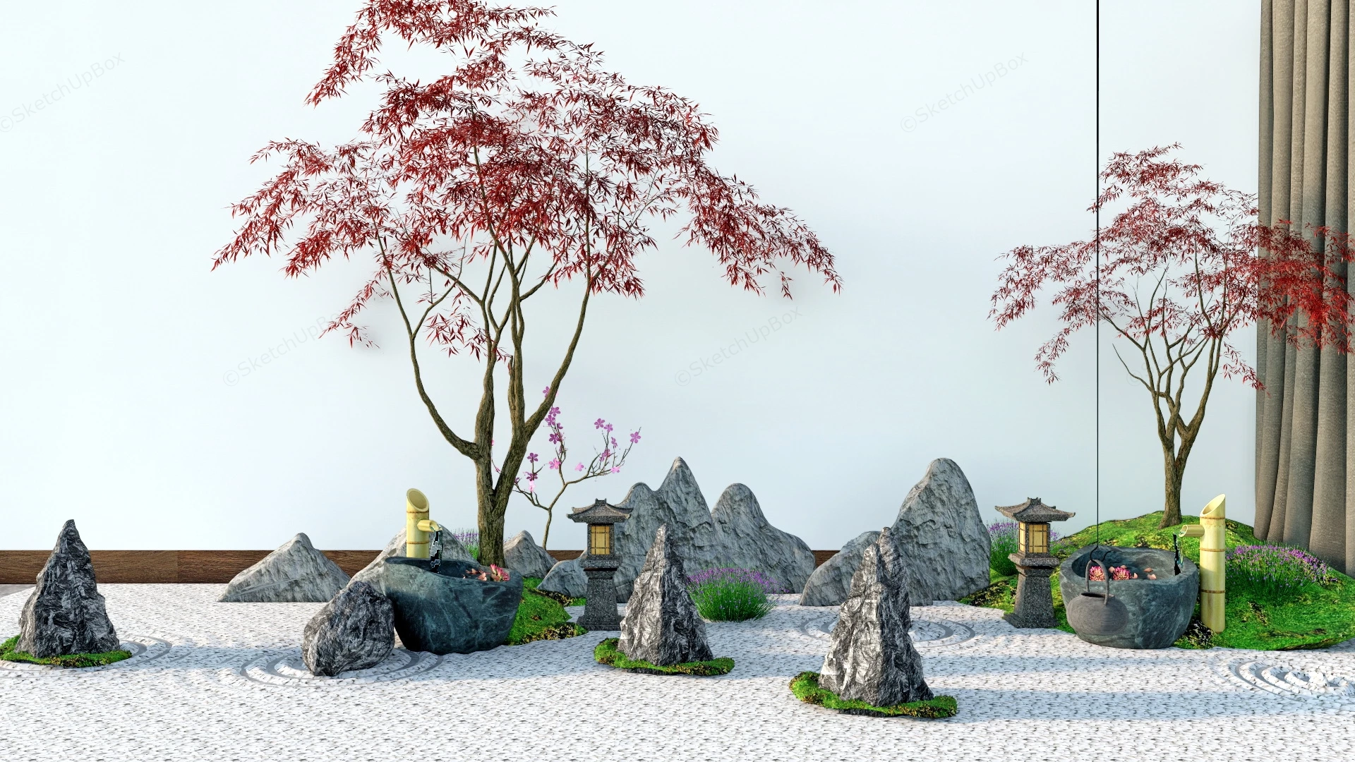 Japanese Zen Rock Garden sketchup model preview - SketchupBox