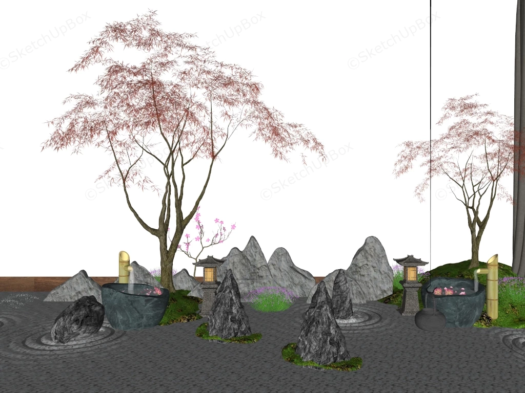 Japanese Zen Rock Garden sketchup model preview - SketchupBox