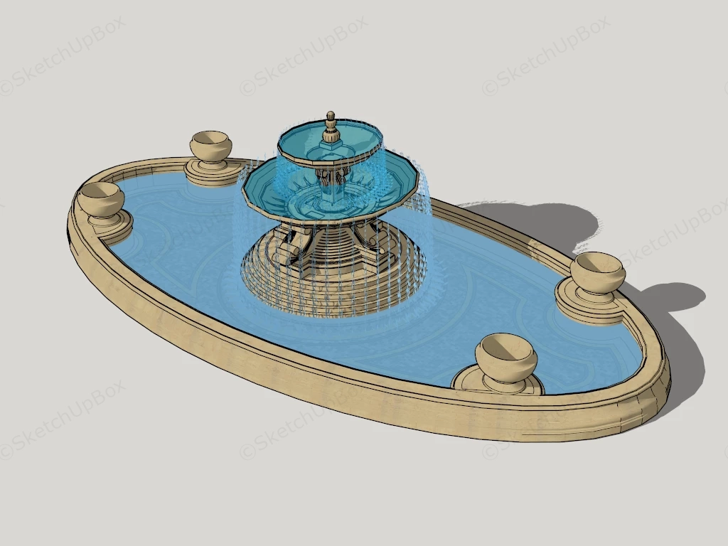 Oval Pond Fountain sketchup model preview - SketchupBox