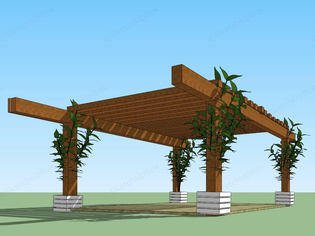 Traditional Wooden Garden Pergola sketchup model preview - SketchupBox