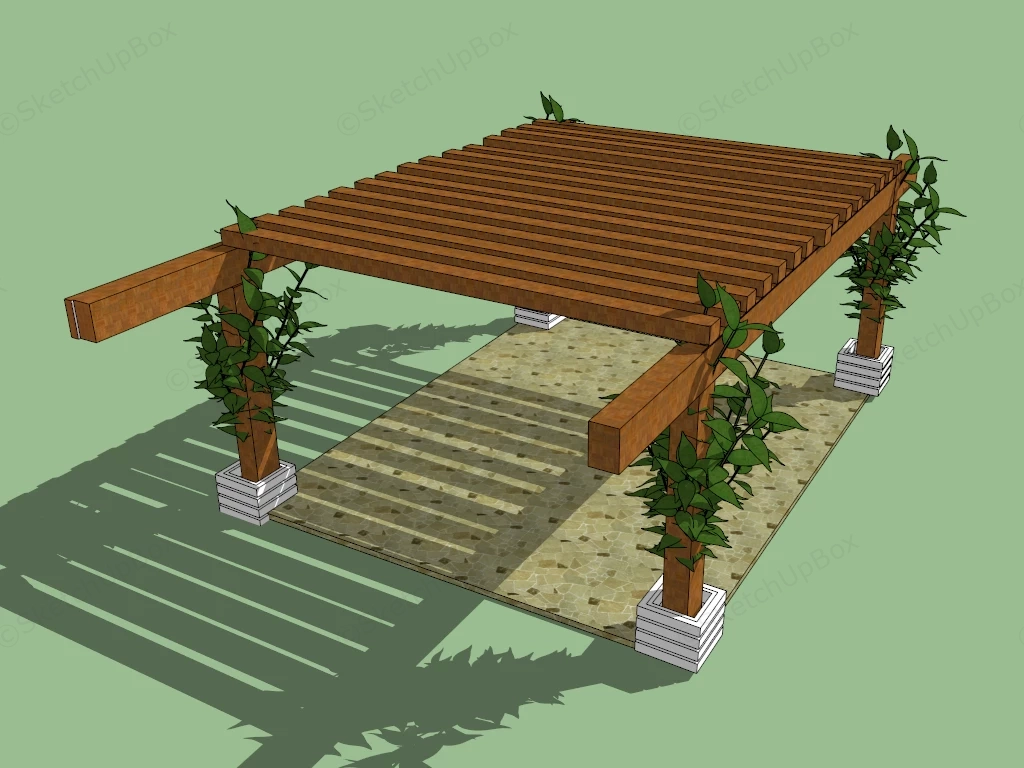 Traditional Wooden Garden Pergola sketchup model preview - SketchupBox
