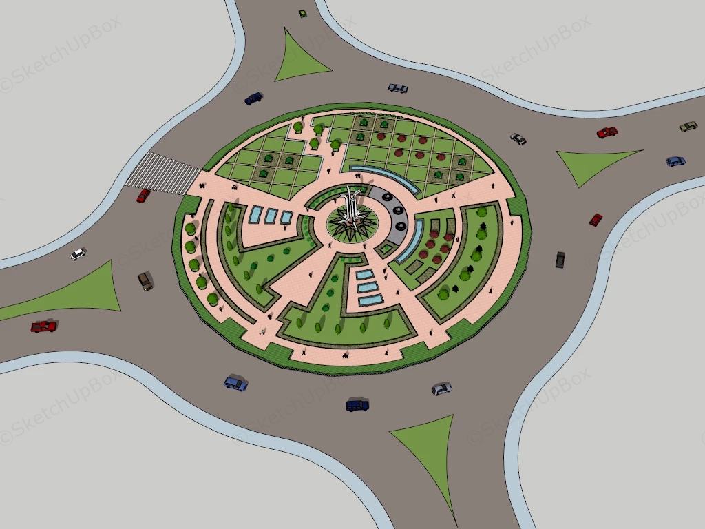 Roundabout Landscape Design sketchup model preview - SketchupBox