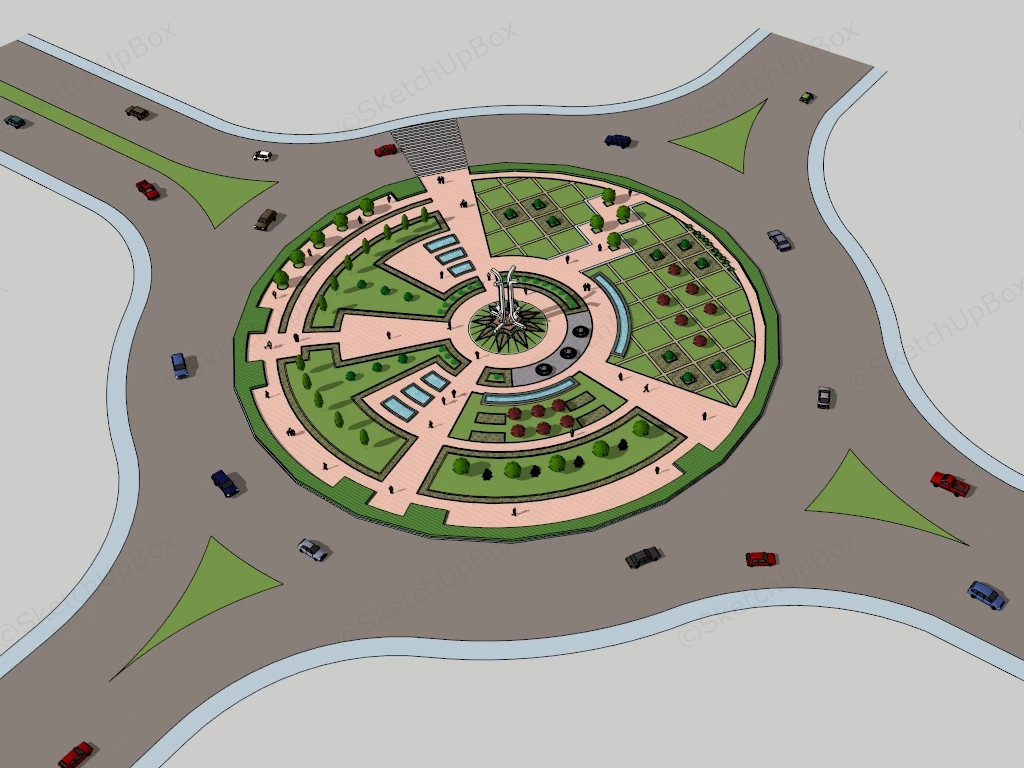 Roundabout Landscape Design sketchup model preview - SketchupBox