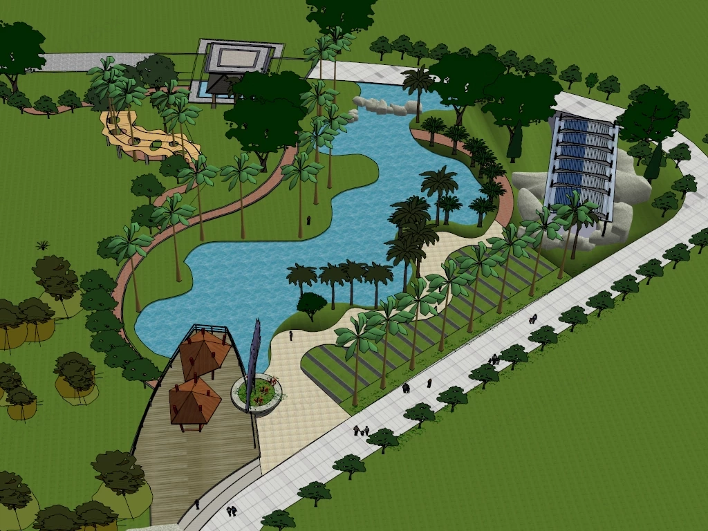 Small Neighborhood Park sketchup model preview - SketchupBox