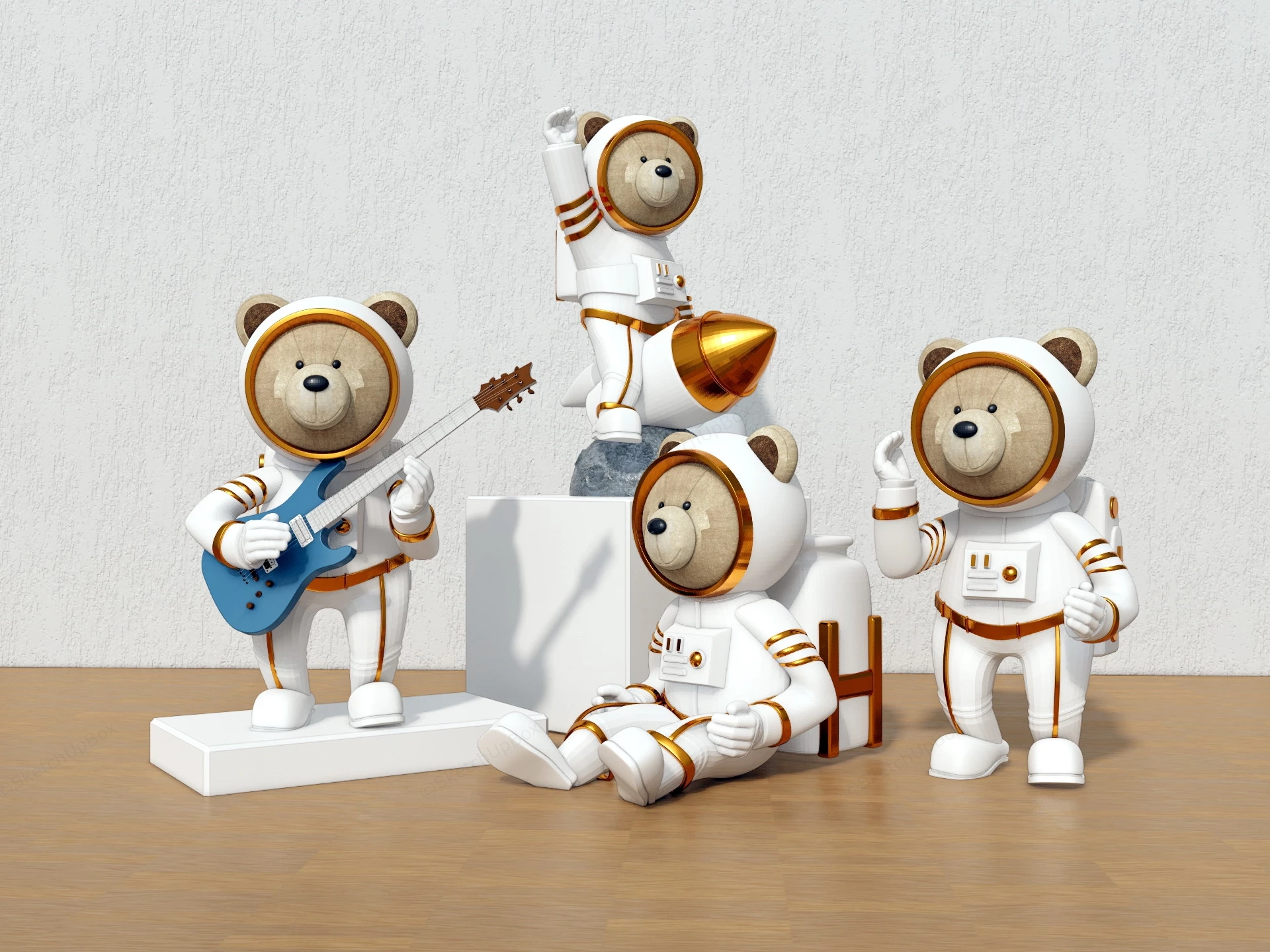 Astronaut Bear Figures sketchup model preview - SketchupBox
