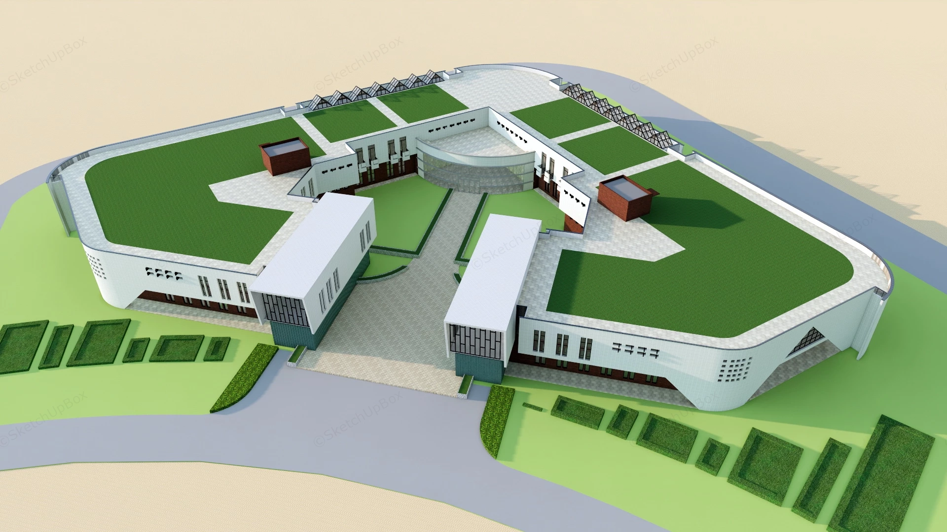 Modern Factory Building sketchup model preview - SketchupBox