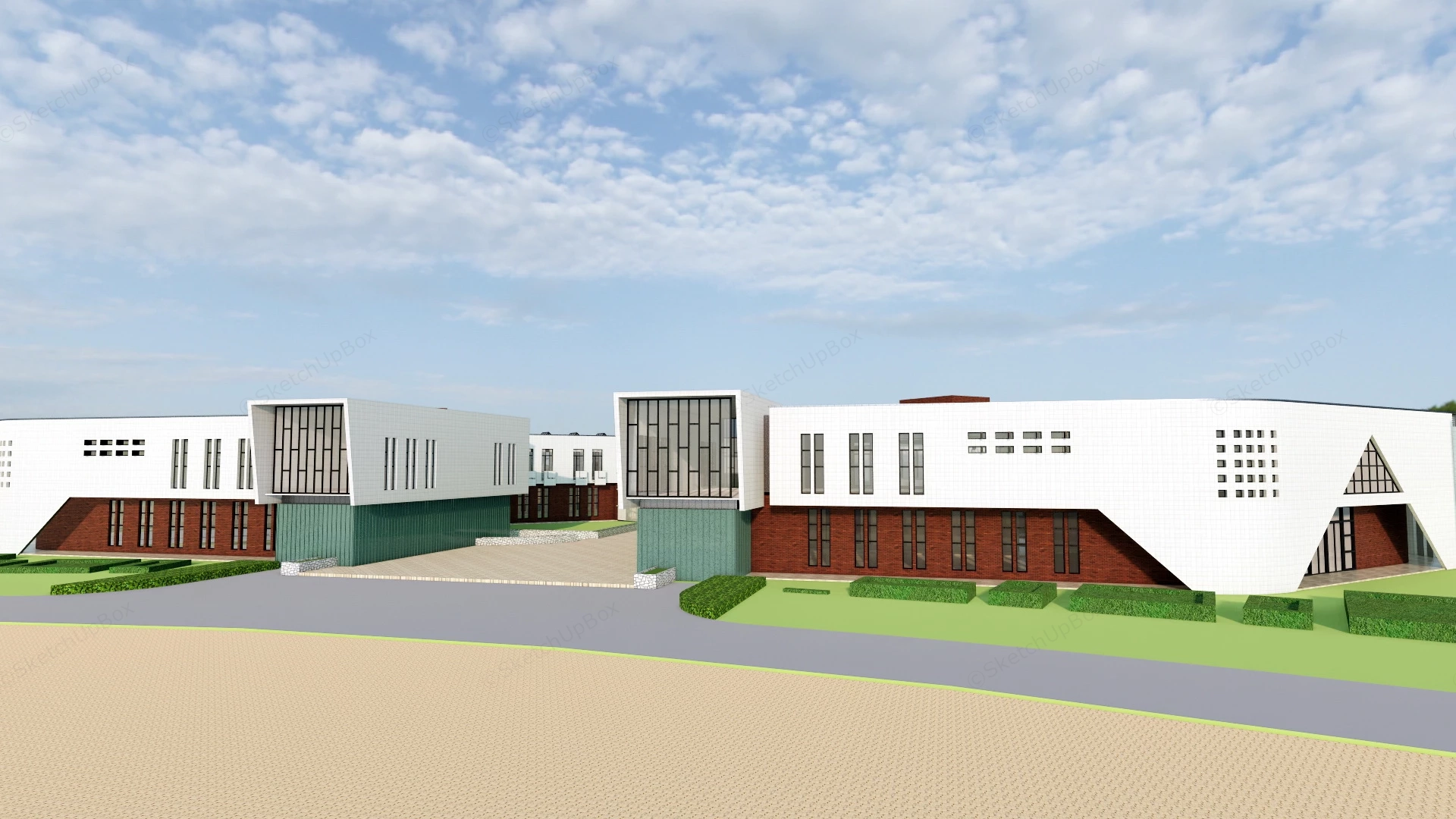 Modern Factory Building sketchup model preview - SketchupBox