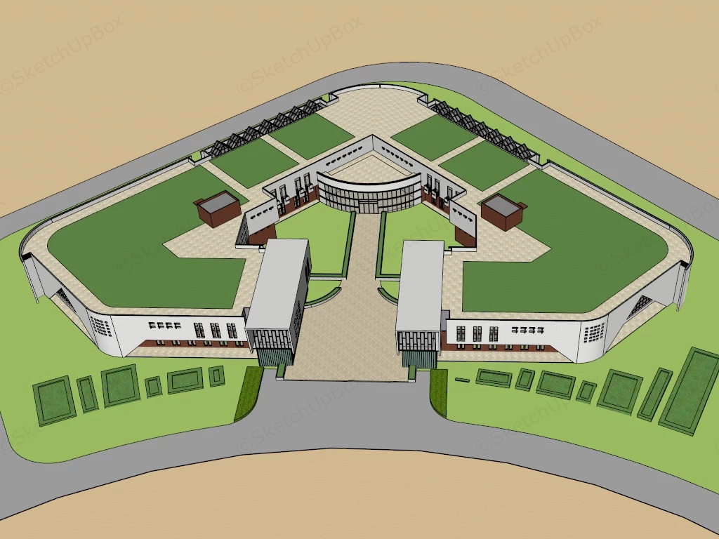 Modern Factory Building sketchup model preview - SketchupBox