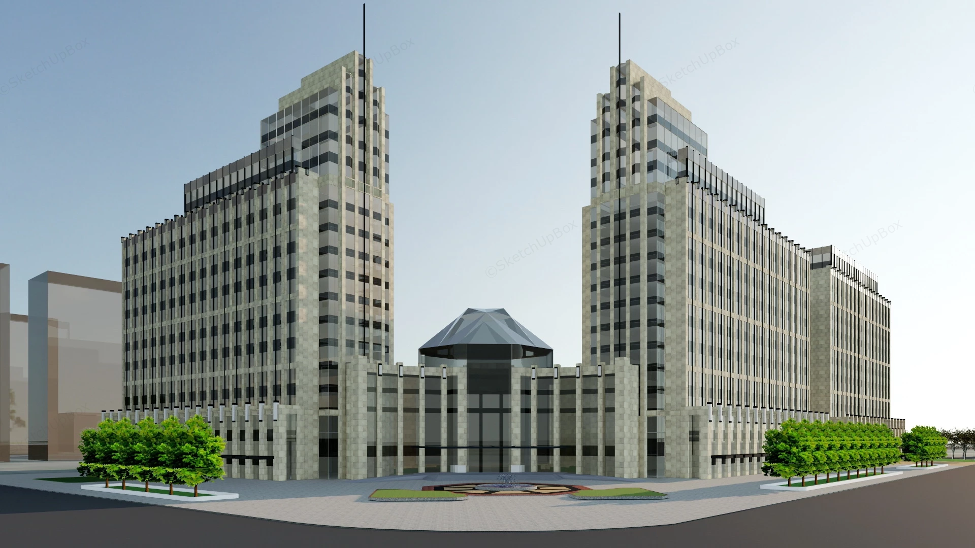 Twin Towers Hotel sketchup model preview - SketchupBox