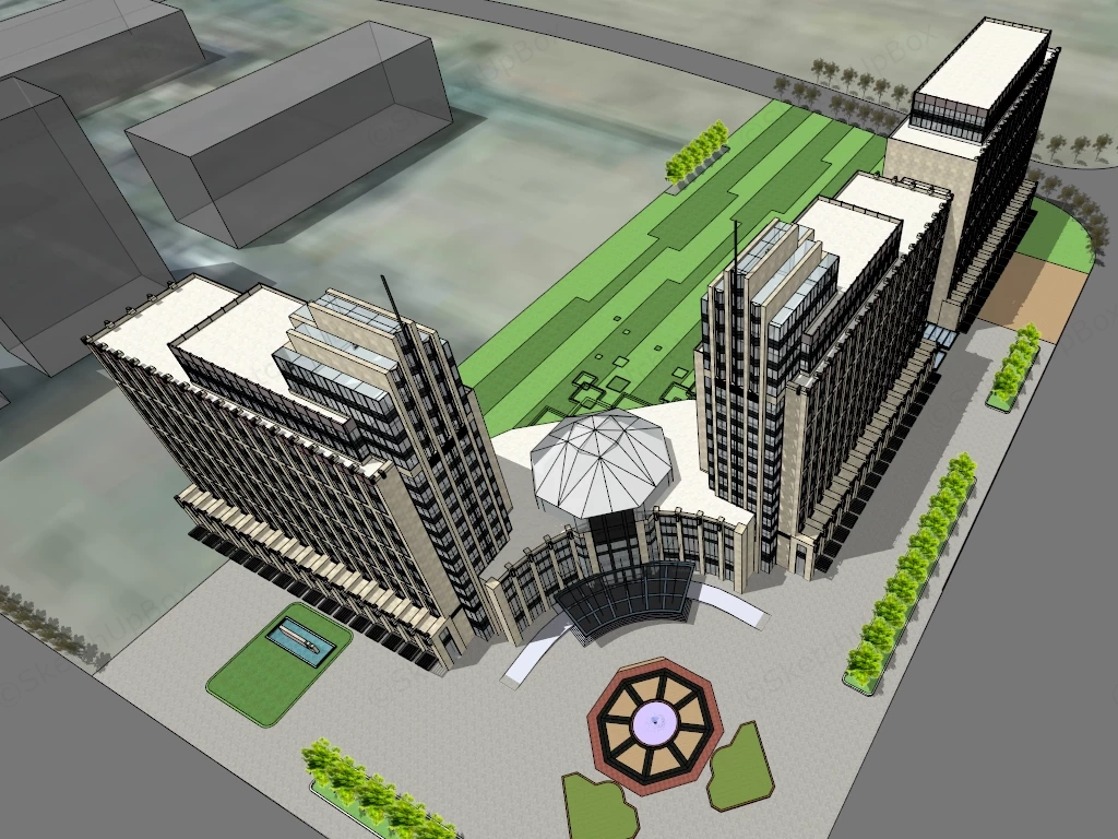Twin Towers Hotel sketchup model preview - SketchupBox