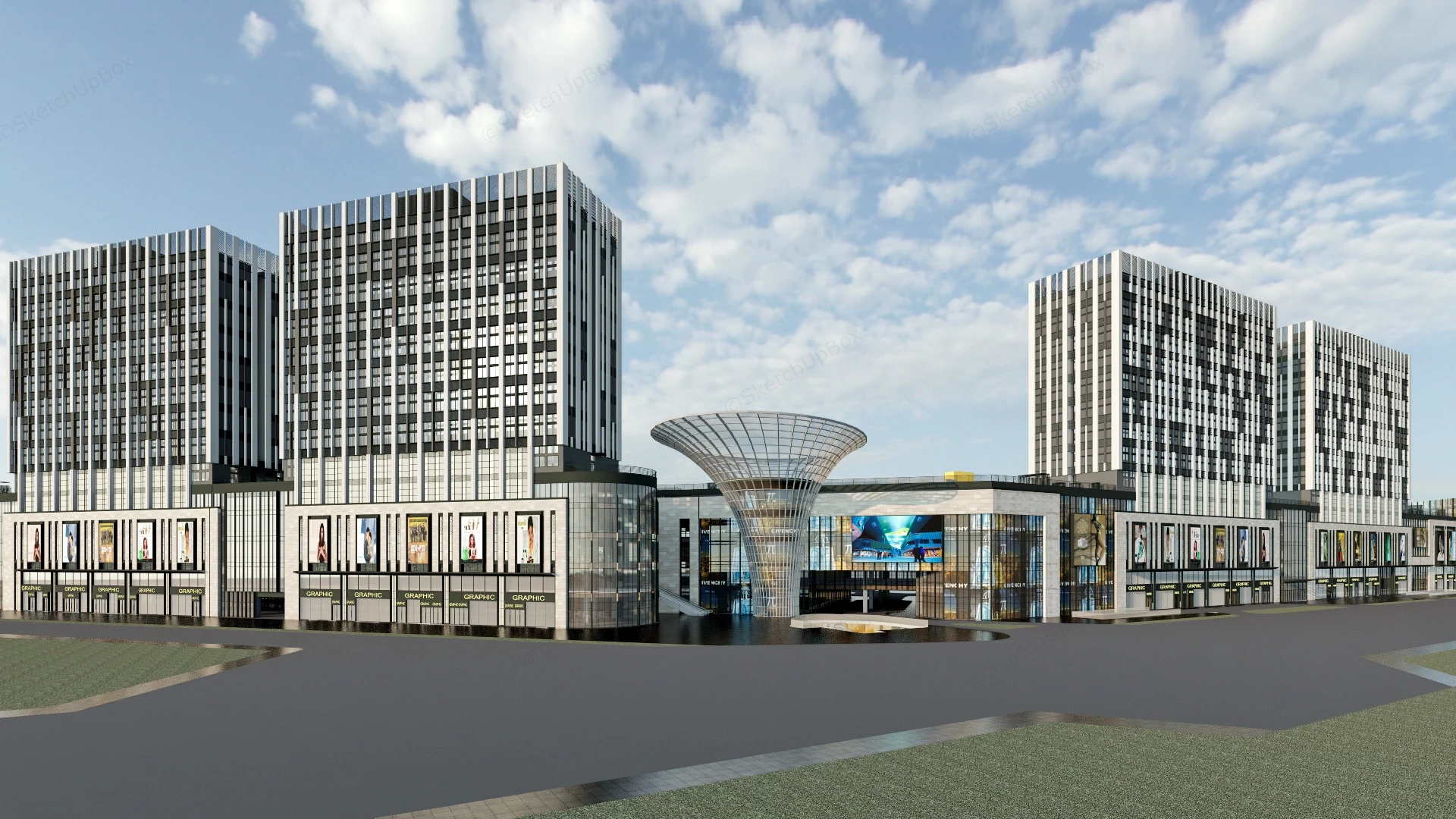 Modern Commercial Shopping Plaza sketchup model preview - SketchupBox