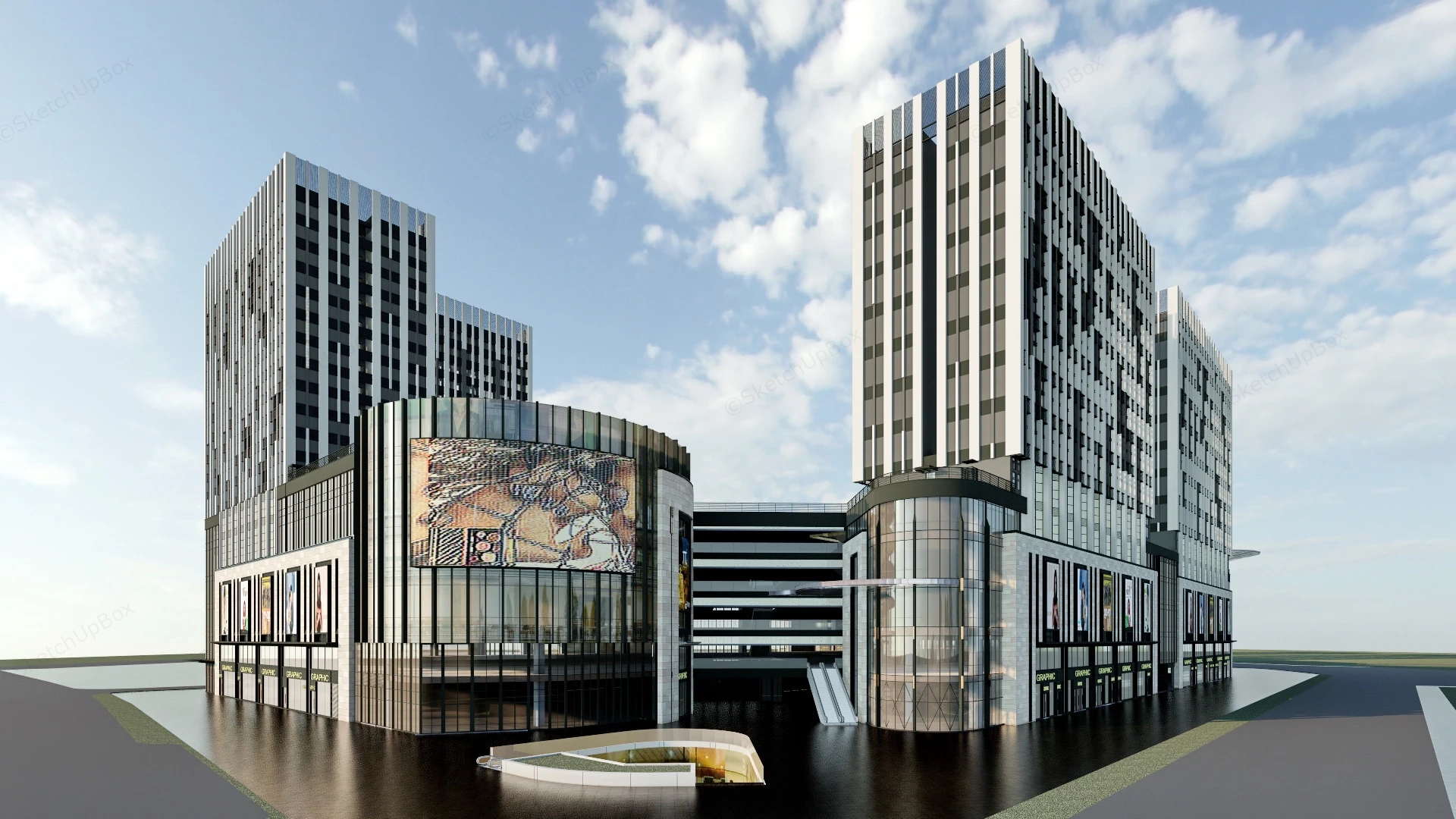 Modern Commercial Shopping Plaza sketchup model preview - SketchupBox