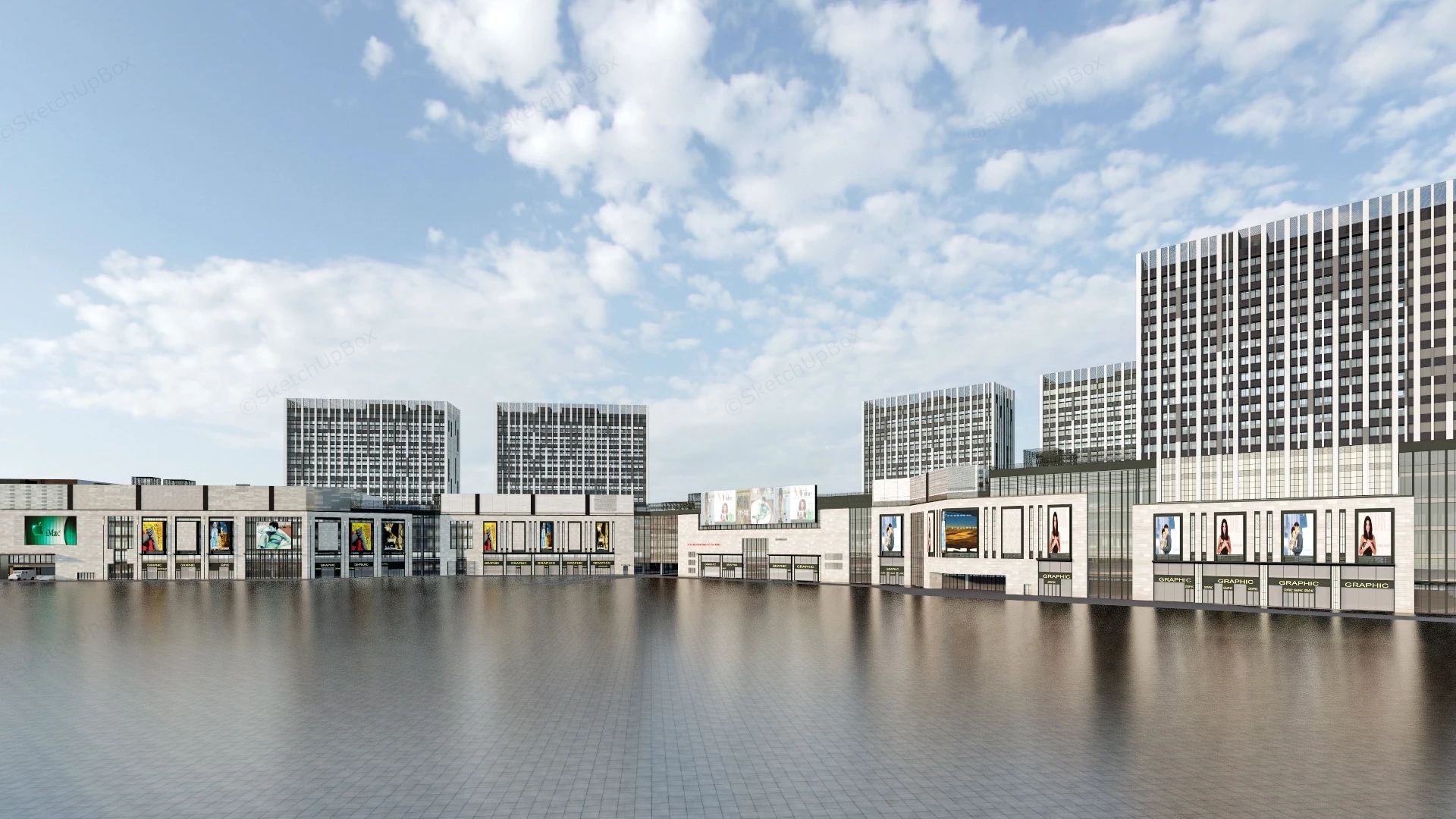 Modern Commercial Shopping Plaza sketchup model preview - SketchupBox