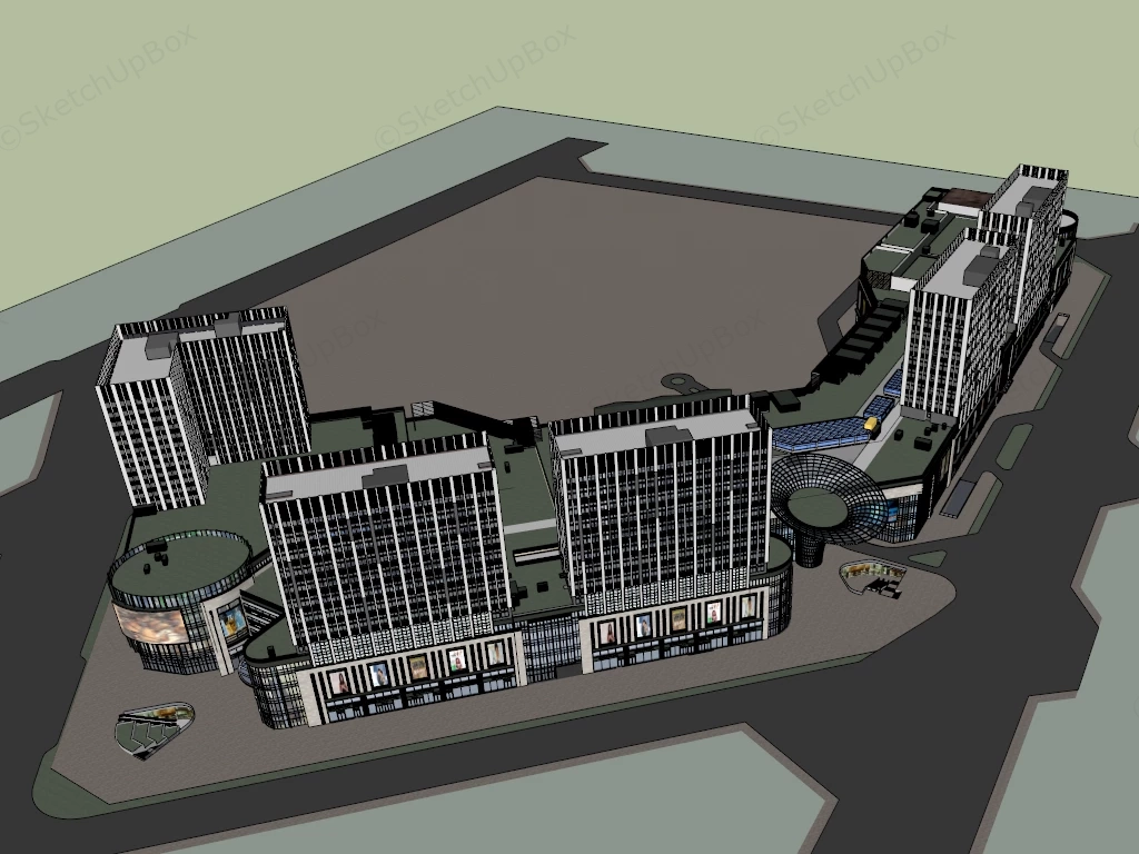 Modern Commercial Shopping Plaza sketchup model preview - SketchupBox