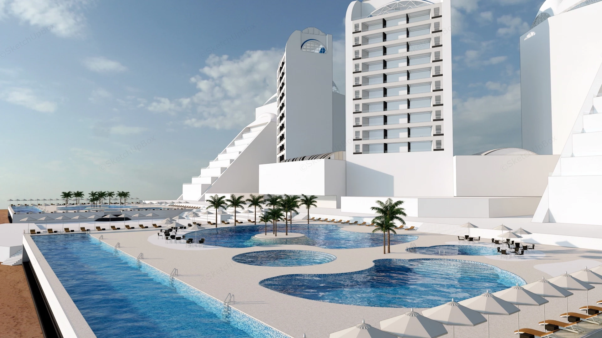 Luxury Beach Resort Hotel sketchup model preview - SketchupBox