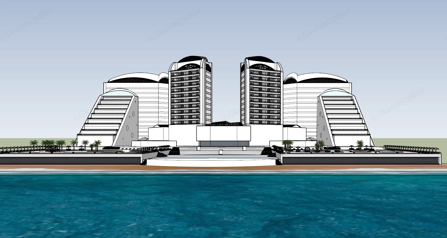 Luxury Beach Resort Hotel sketchup model preview - SketchupBox