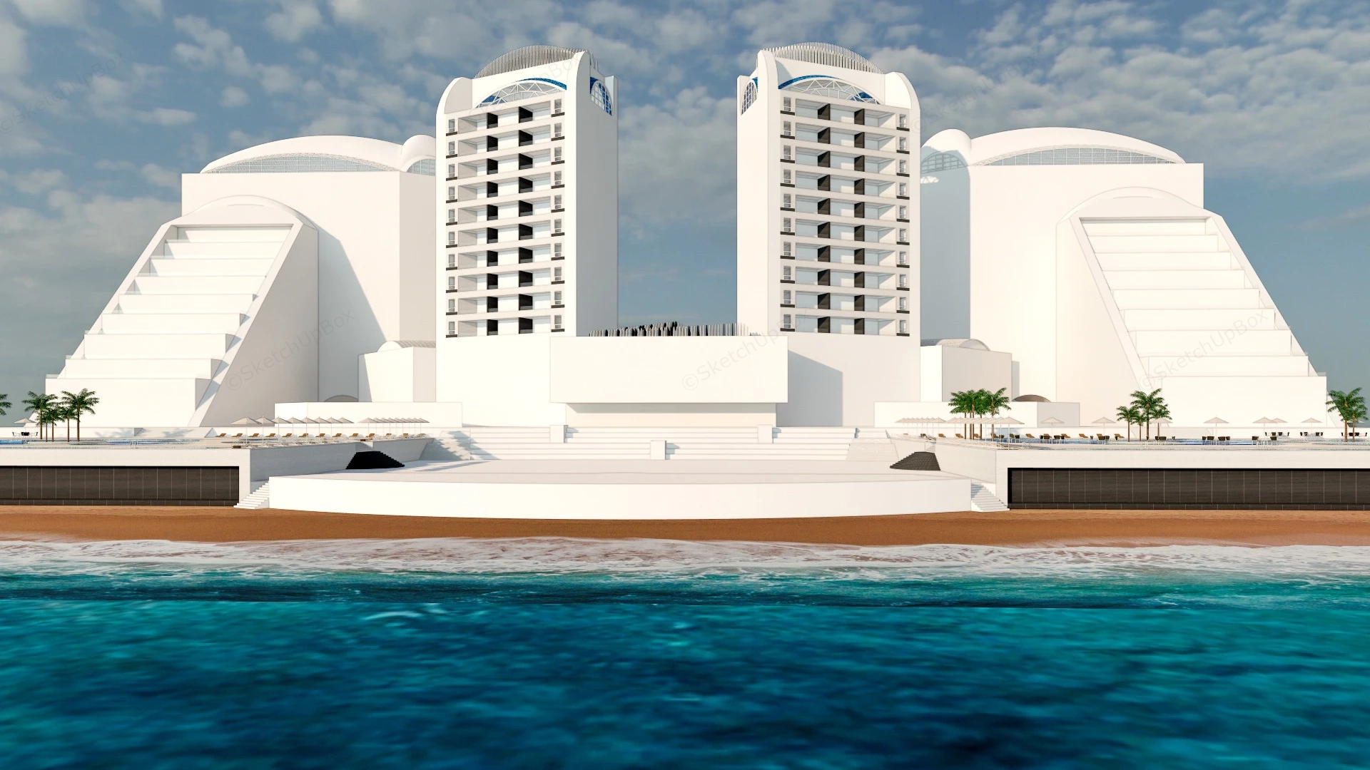 Luxury Beach Resort Hotel sketchup model preview - SketchupBox