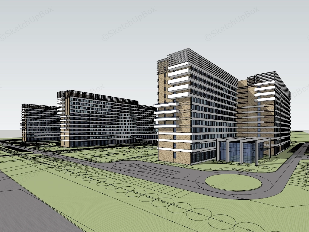 Modern Hospital Exterior Design sketchup model preview - SketchupBox