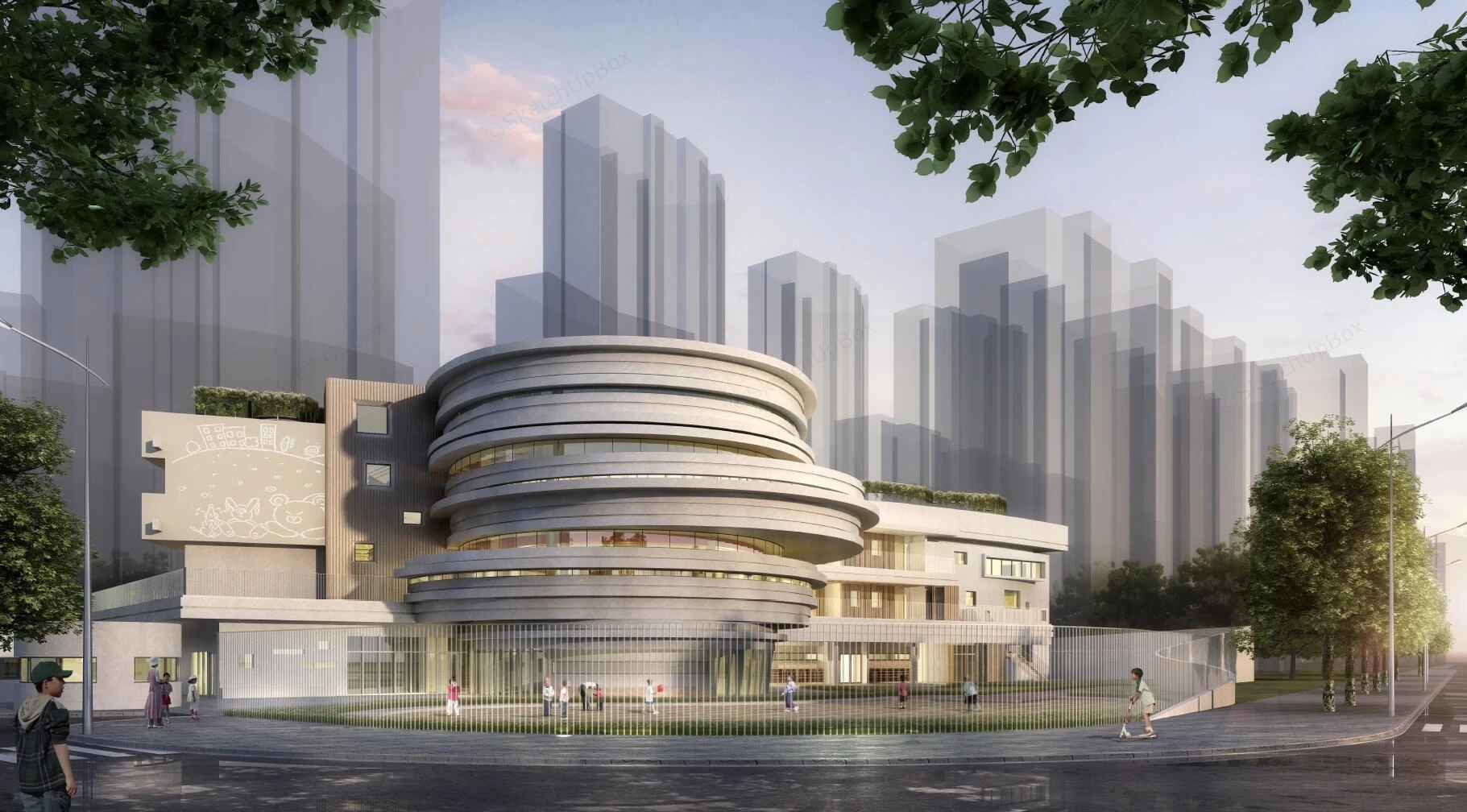 Creative Kindergarten School Design sketchup model preview - SketchupBox