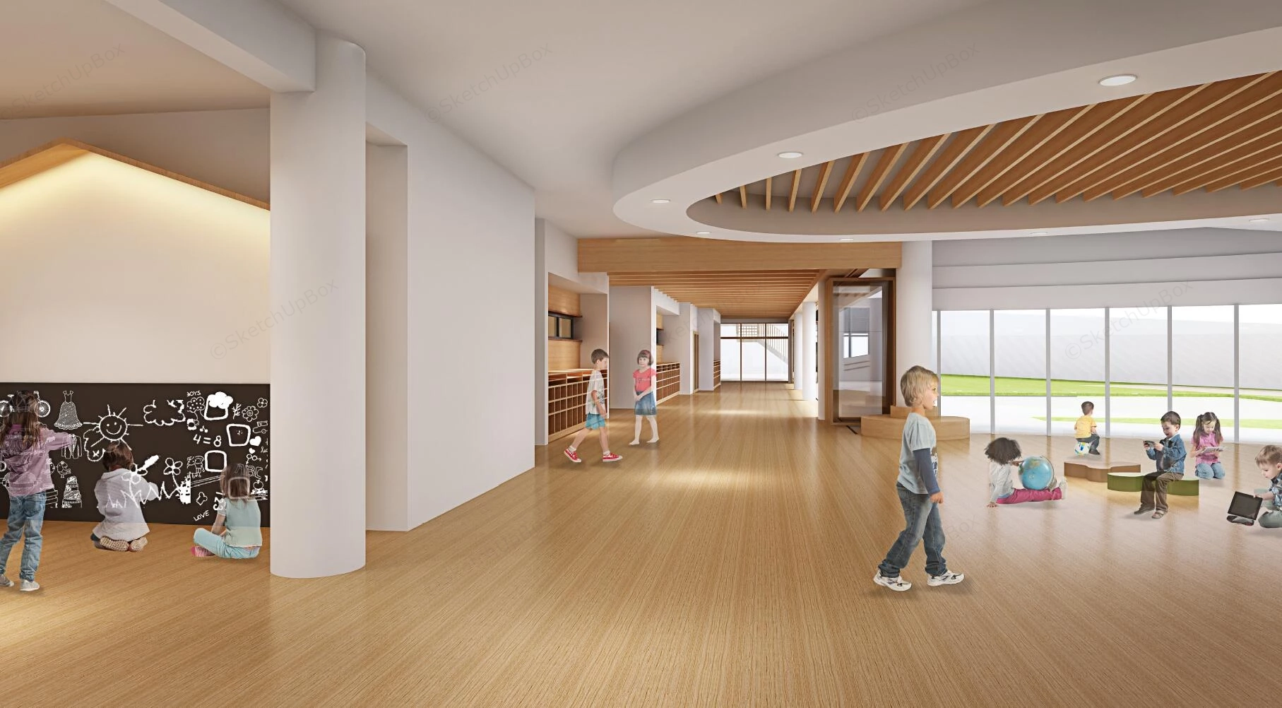 Creative Kindergarten School Design sketchup model preview - SketchupBox