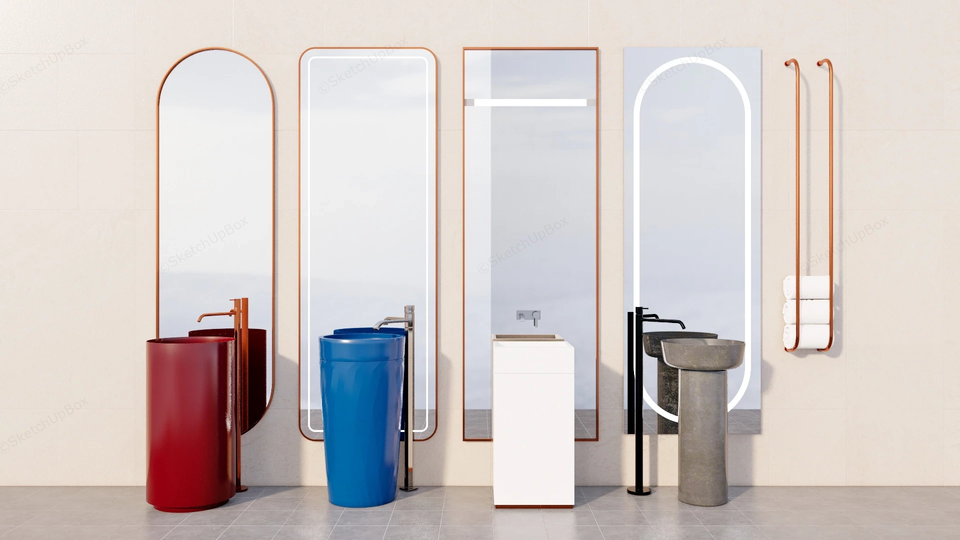 Pedestal Hand Wash Basin Designs sketchup model preview - SketchupBox