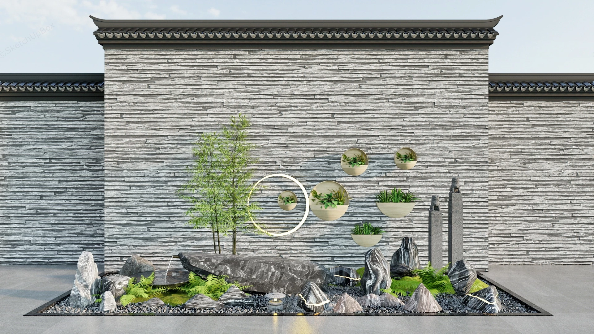 Chinese Rock Garden sketchup model preview - SketchupBox