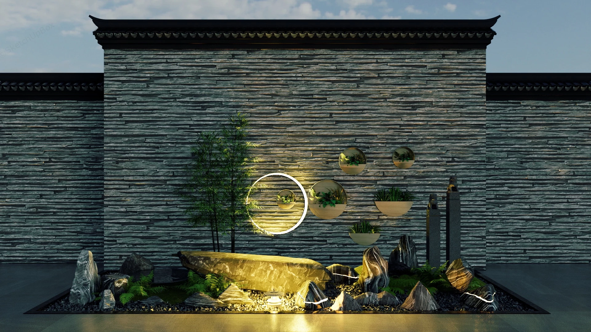 Chinese Rock Garden sketchup model preview - SketchupBox