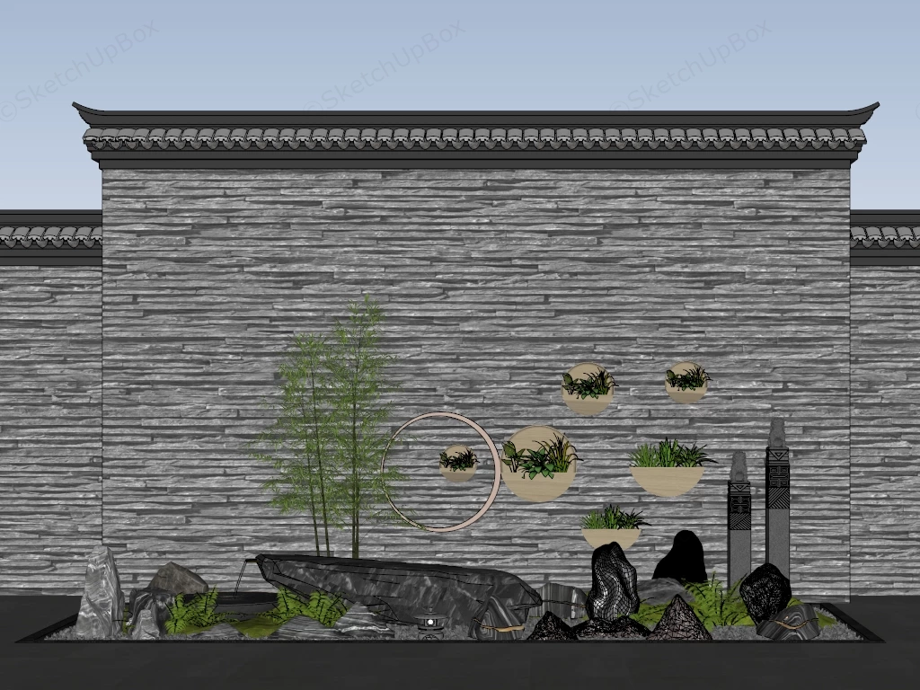 Chinese Rock Garden sketchup model preview - SketchupBox