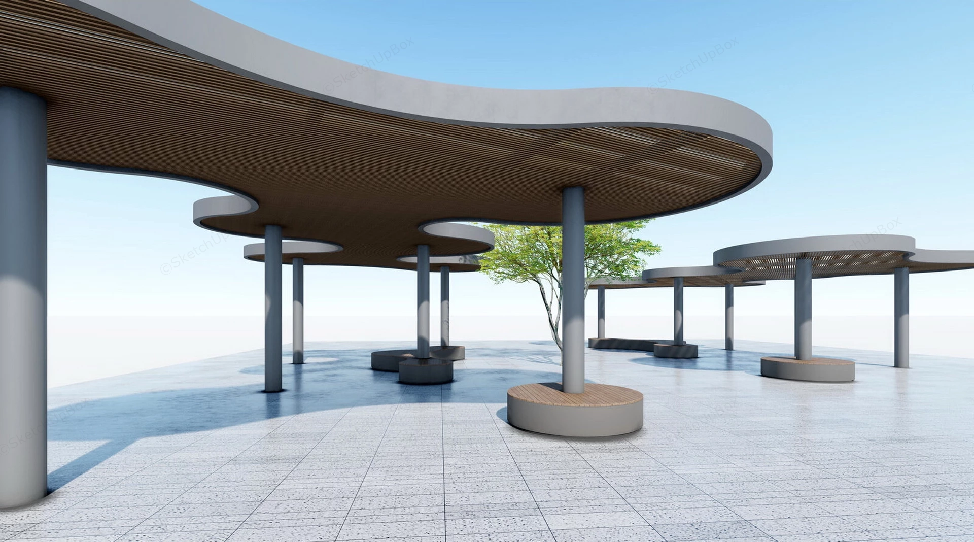 Curvaceous Landscape Pergola sketchup model preview - SketchupBox