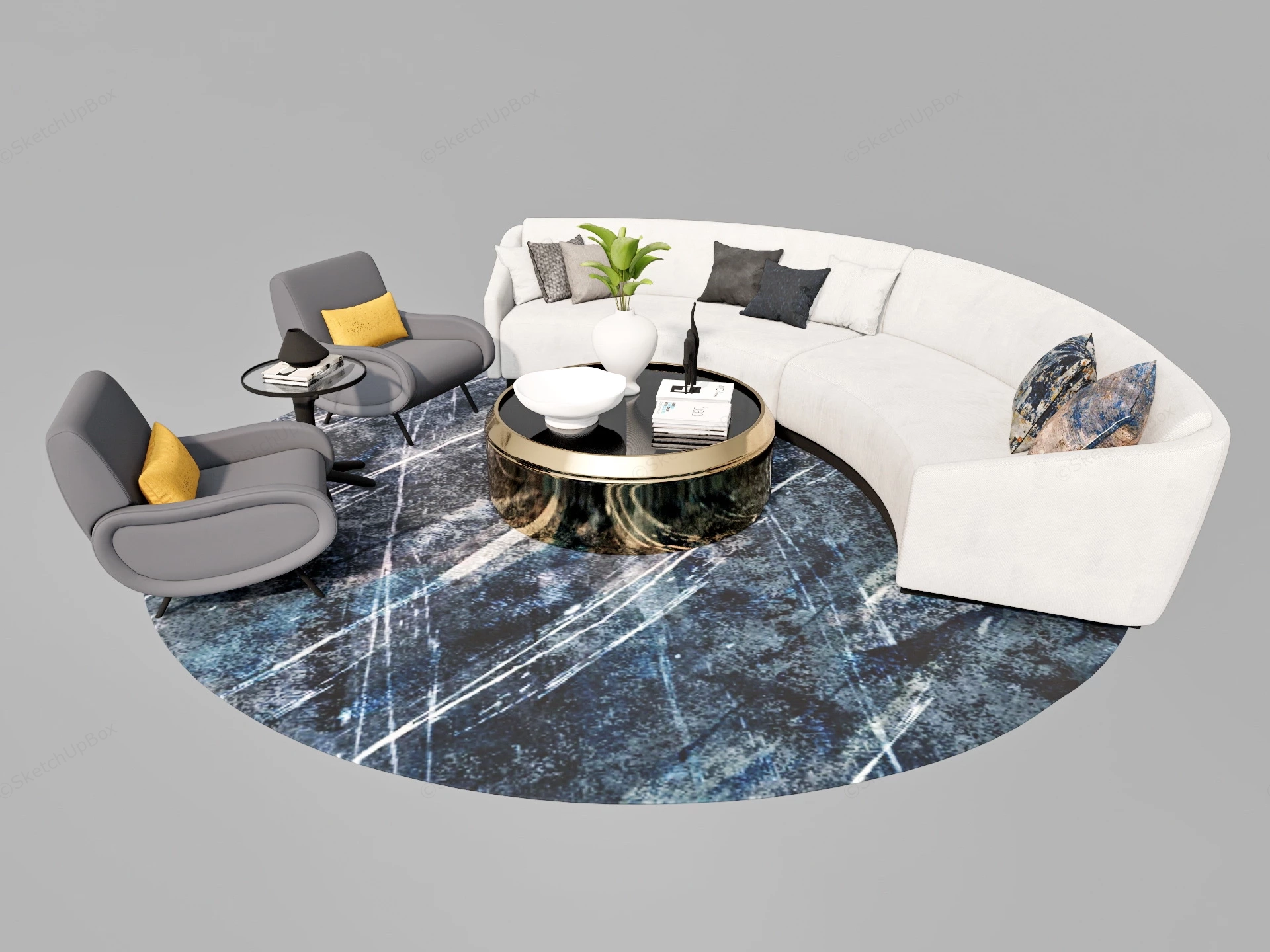Curved Sofa And Chairs Set sketchup model preview - SketchupBox