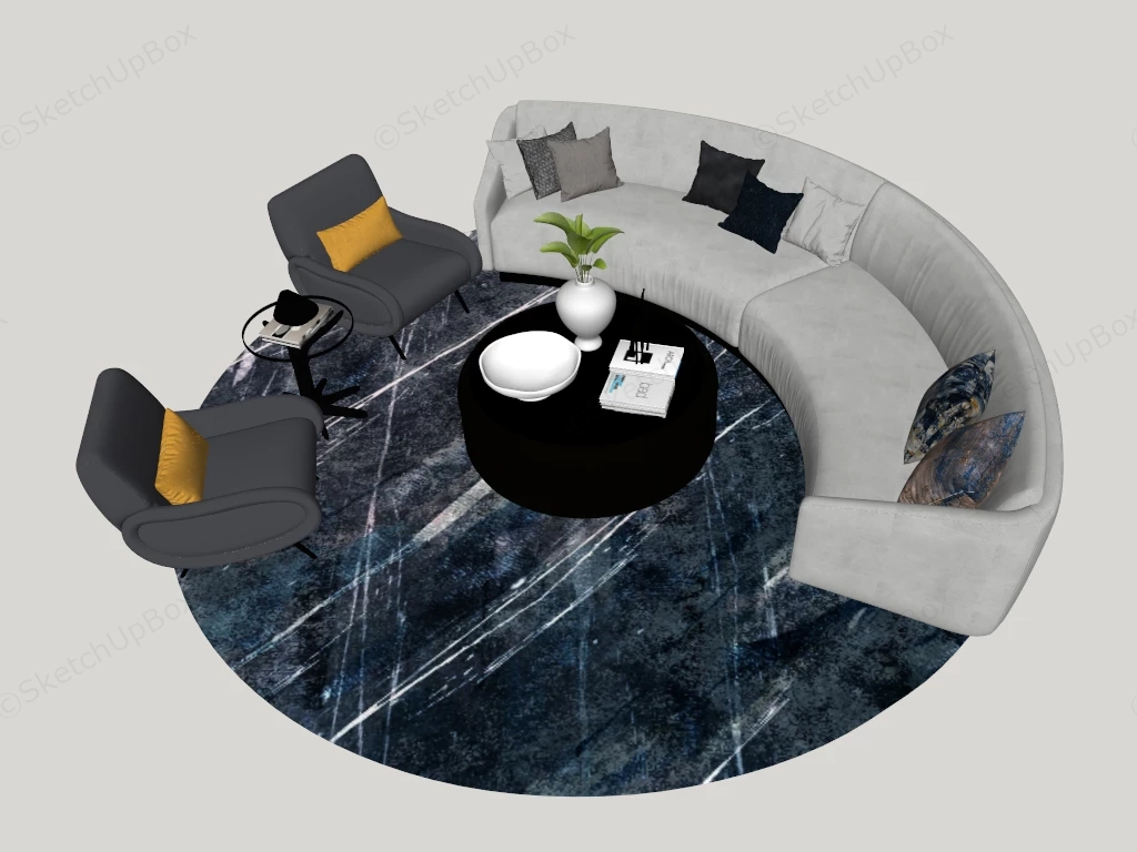 Curved Sofa And Chairs Set sketchup model preview - SketchupBox