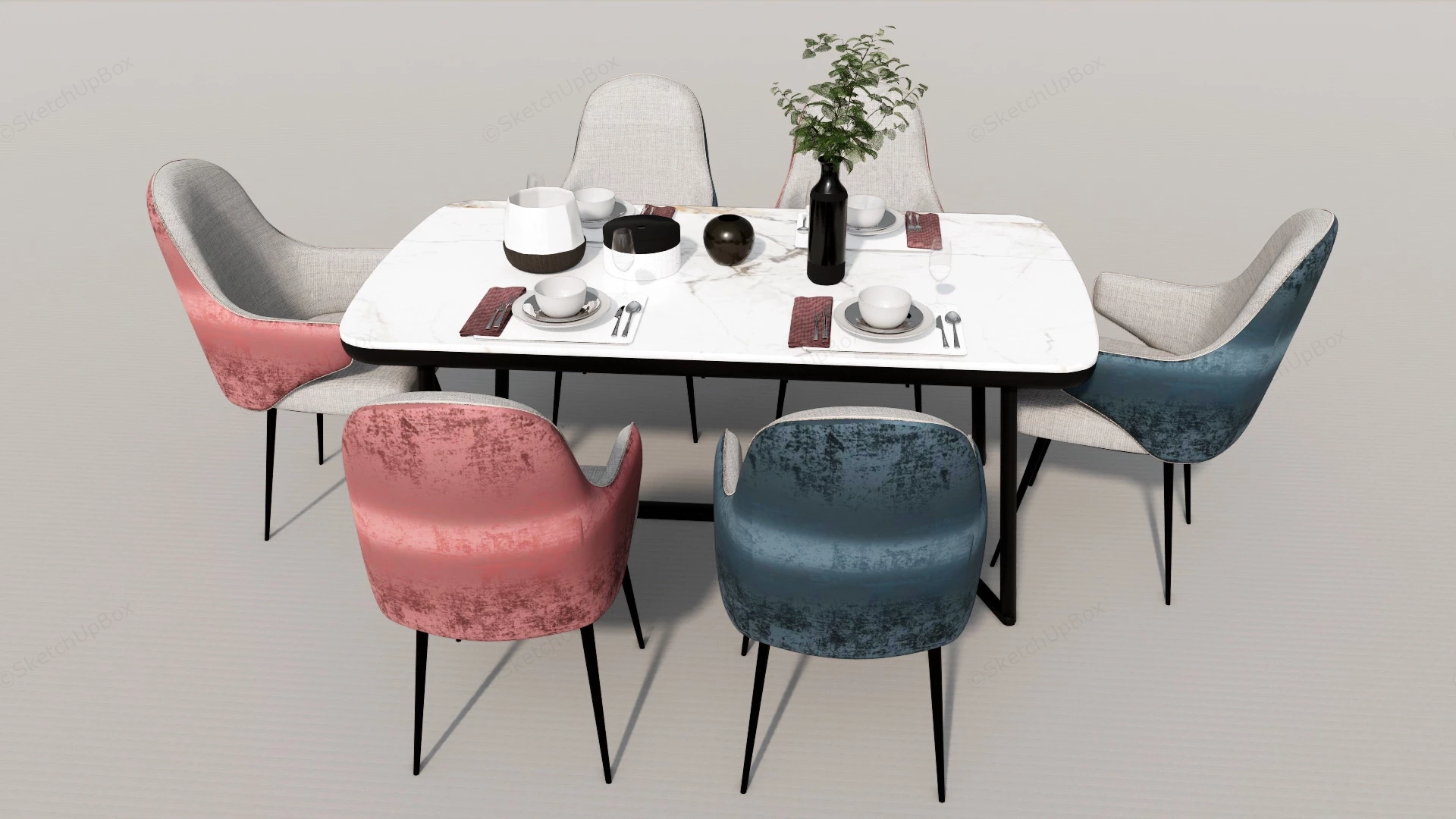 7 Piece Dining Table Set sketchup model preview - SketchupBox