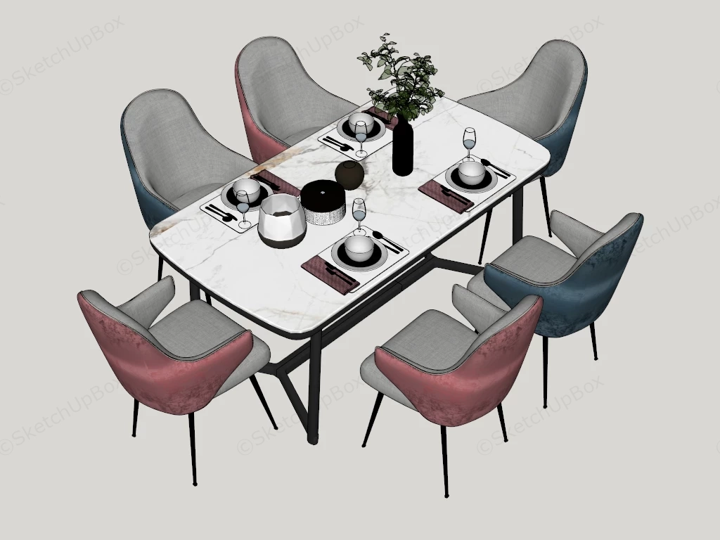 7 Piece Dining Table Set sketchup model preview - SketchupBox