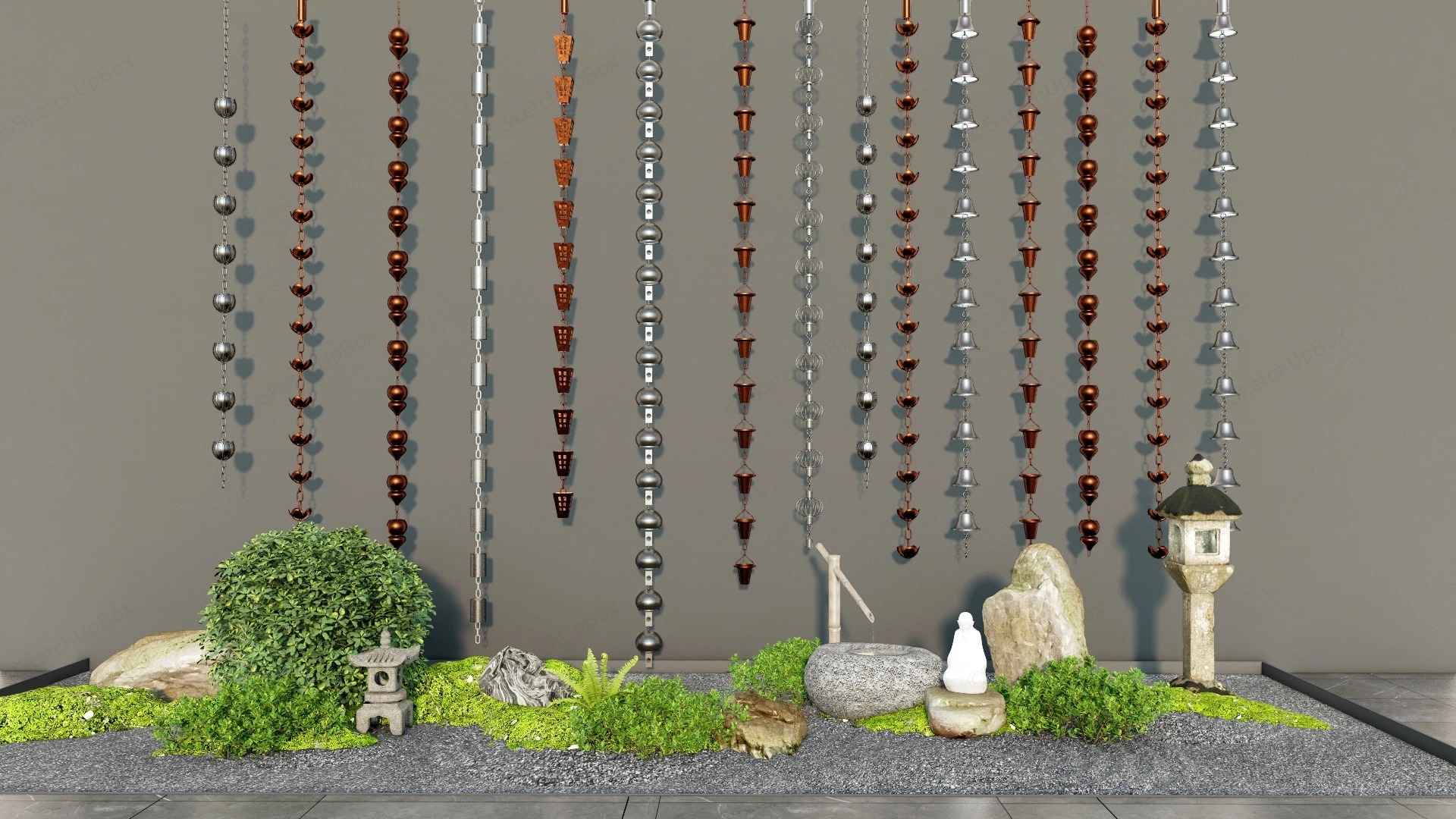 Japanese Garden Rain Chains sketchup model preview - SketchupBox