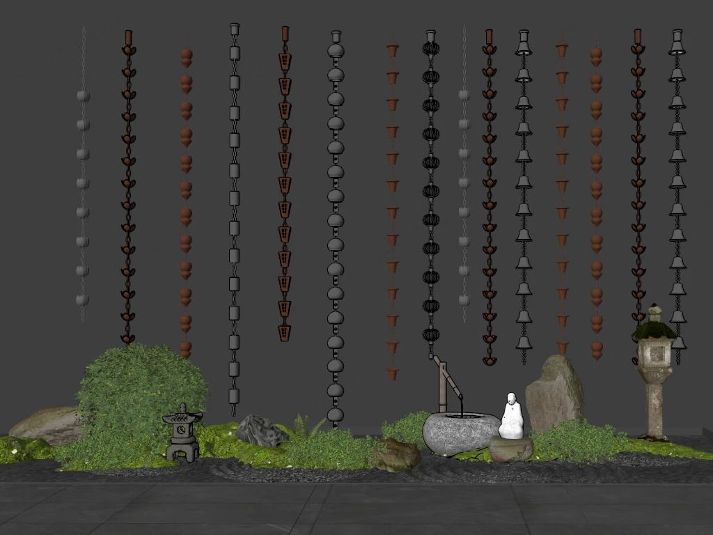 Japanese Garden Rain Chains sketchup model preview - SketchupBox